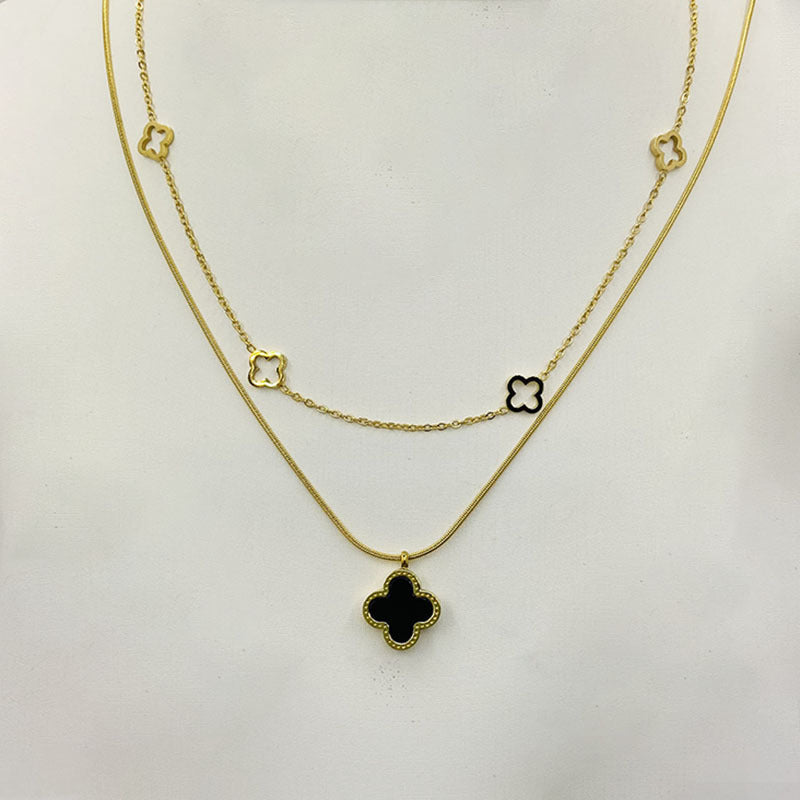 Black Clover Layered Charm Necklace
