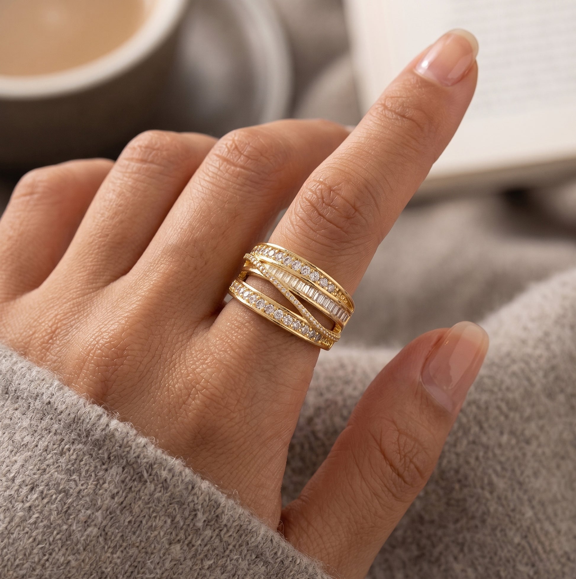 Layered Crystal Band Ring