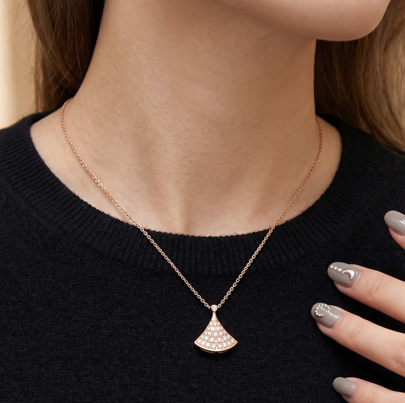 Pavé Fan Pendant Necklace