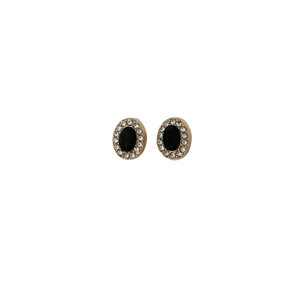 Black Oval Halo Stud Earrings