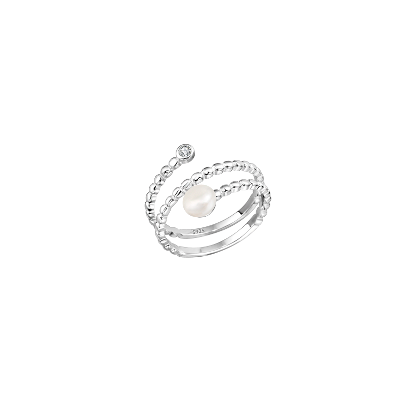 Pearl Orbit Spiral Ring