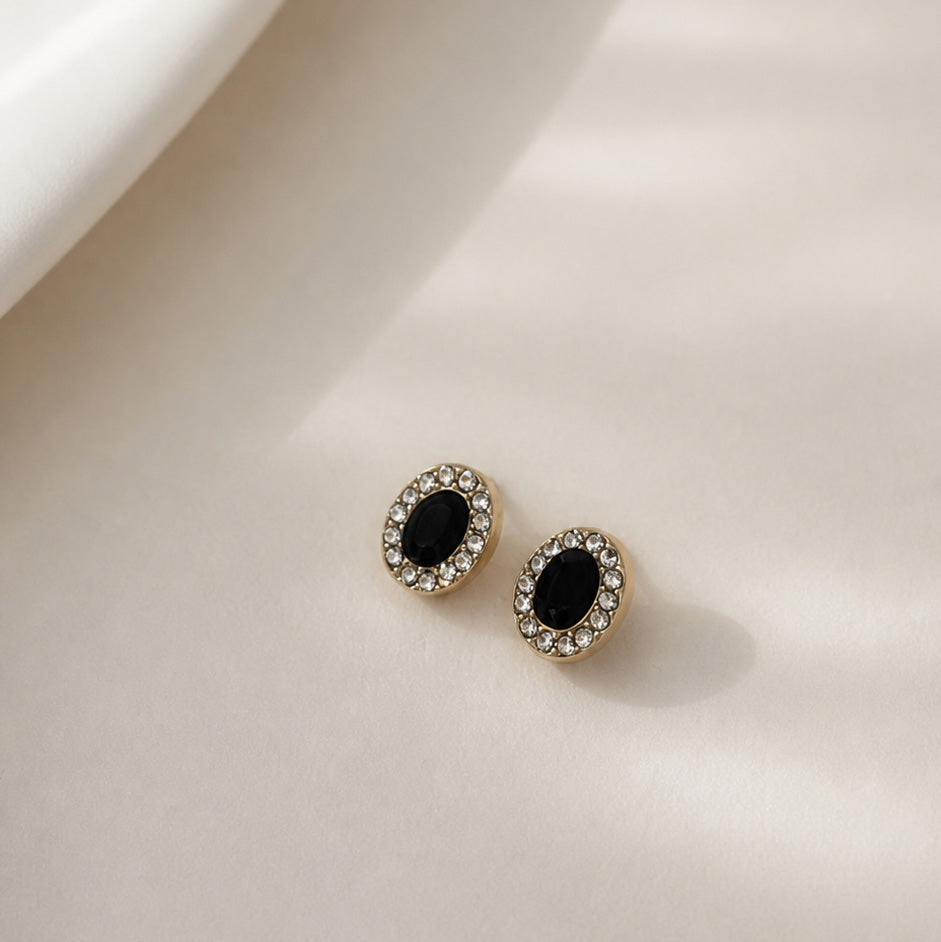 Black Oval Halo Stud Earrings