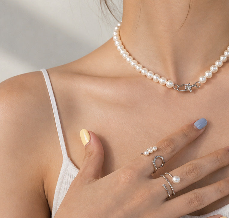 Pearl Orbit Spiral Ring