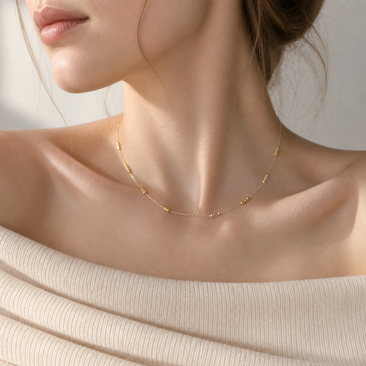 Square Bead Accent Chain Necklace