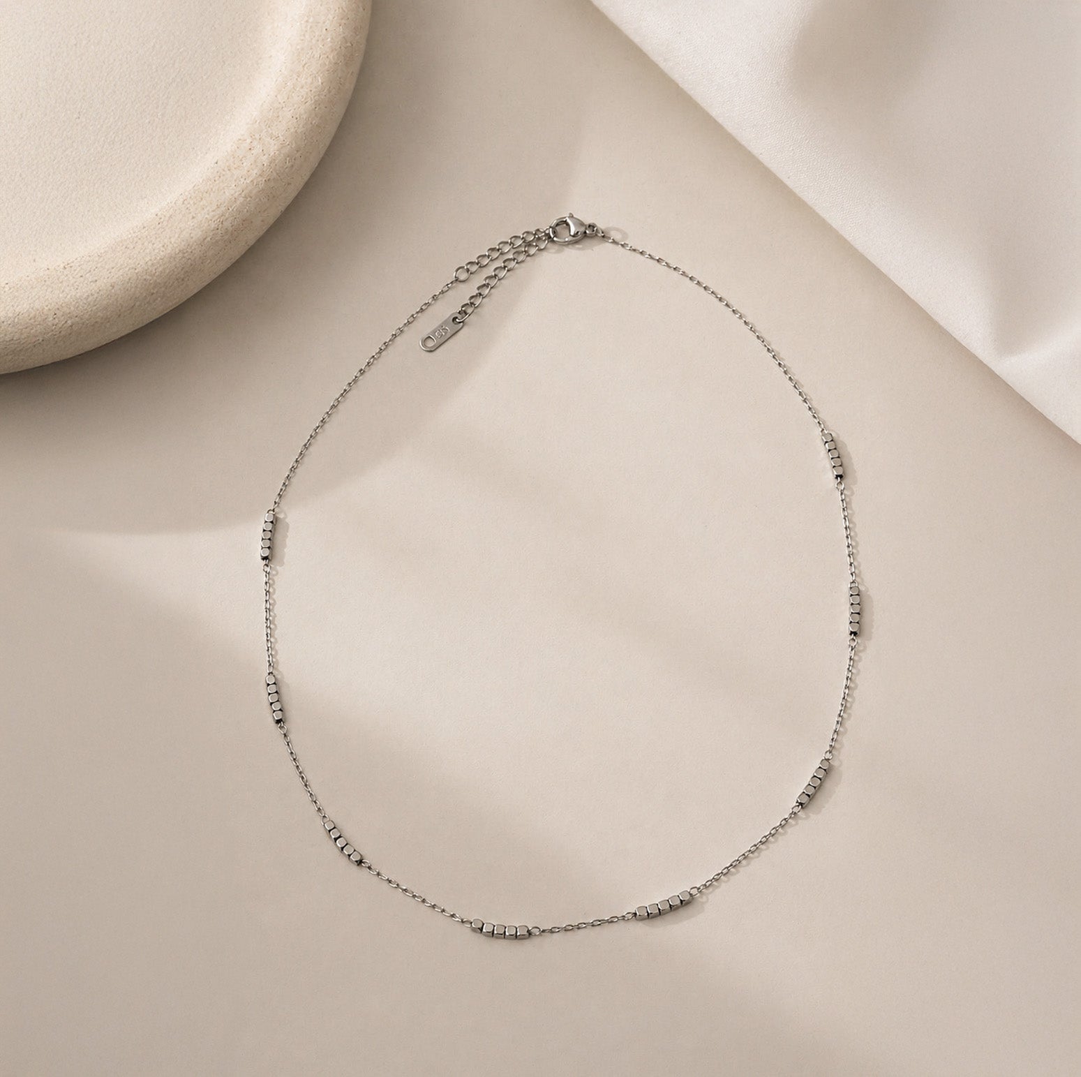 Square Bead Accent Chain Necklace