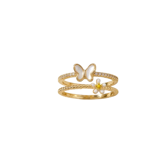 Butterfly & Flower Ring Set (Gold)