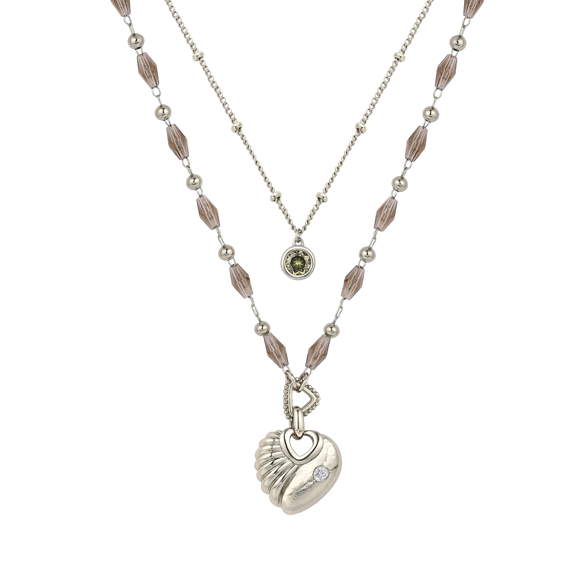 Vintage Layered Heart Bead Necklace – Coffee Gold