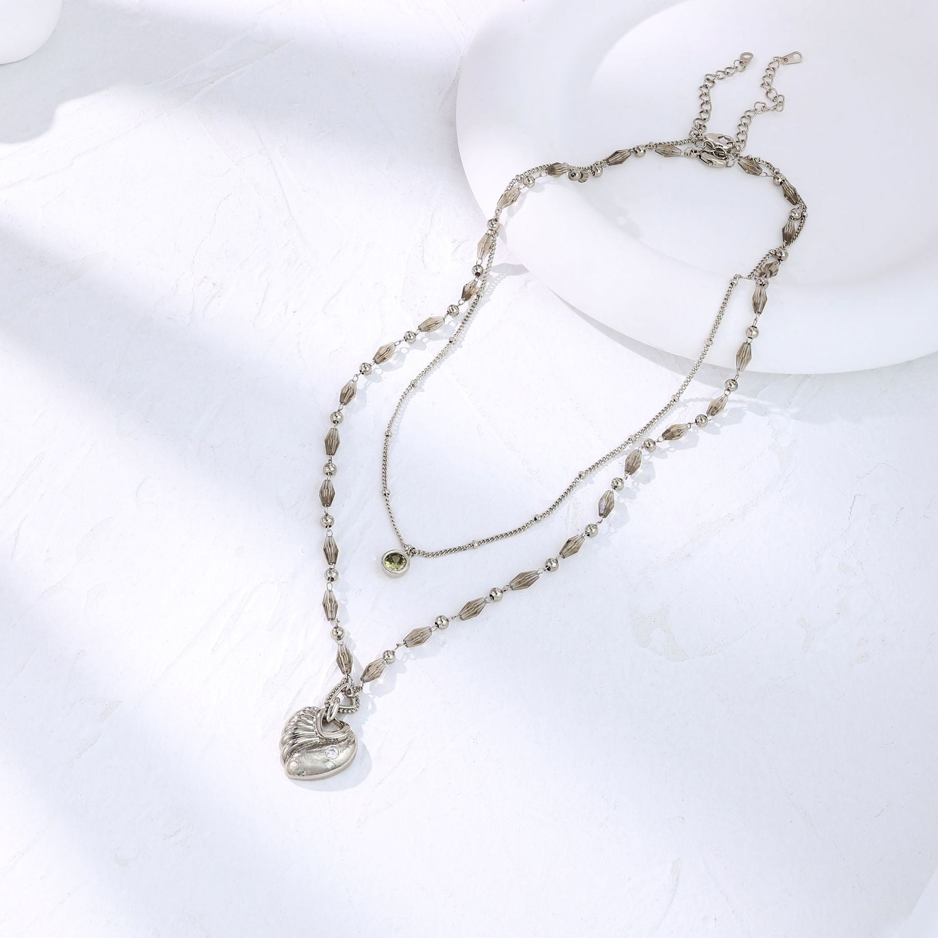 Vintage Layered Heart Bead Necklace – Coffee Gold