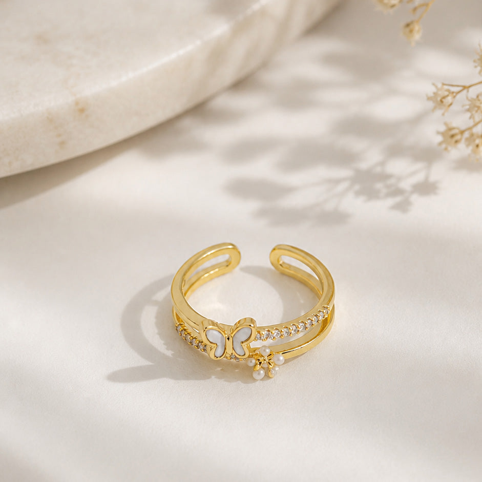Butterfly & Flower Ring Set (Gold)