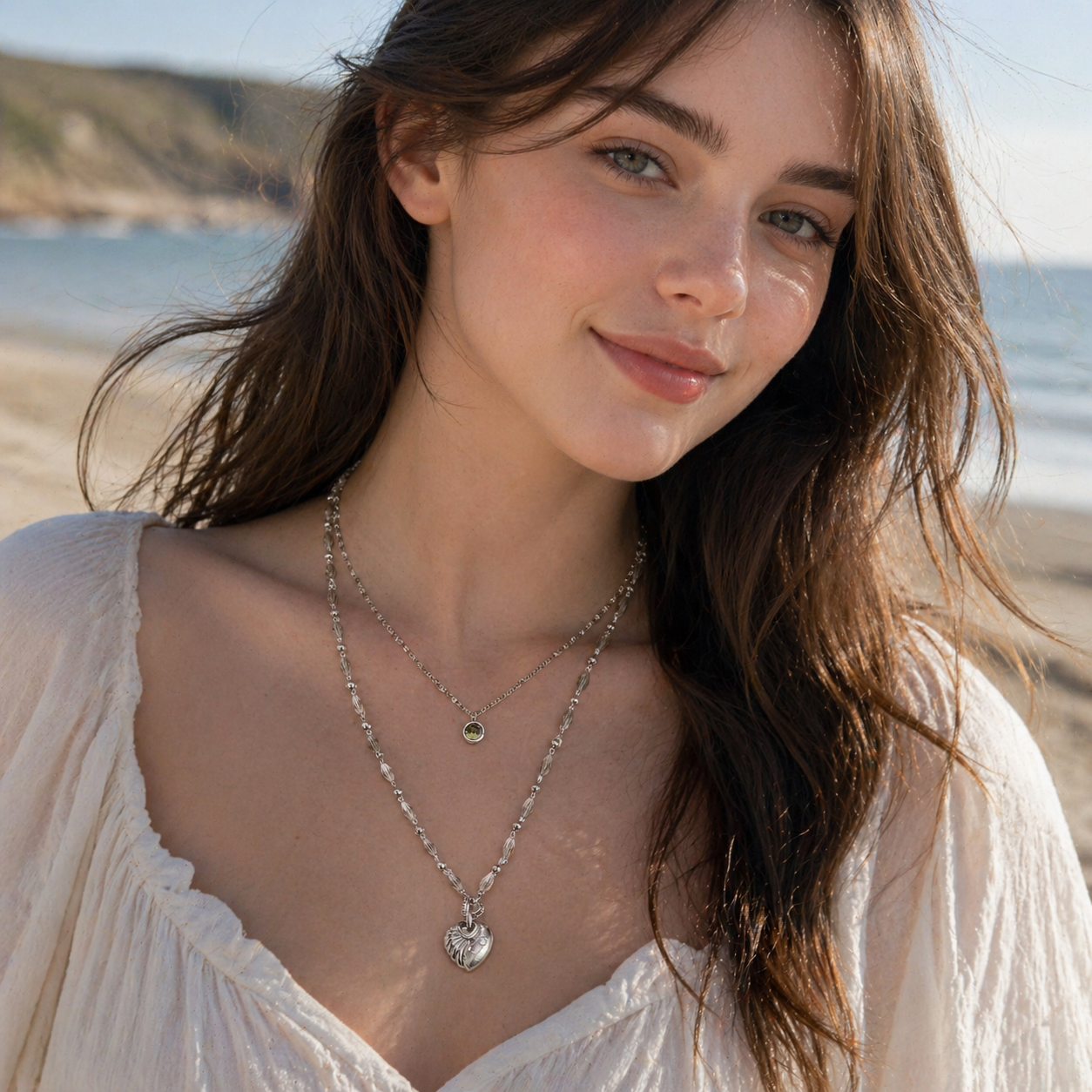 Vintage Layered Heart Bead Necklace – Coffee Gold