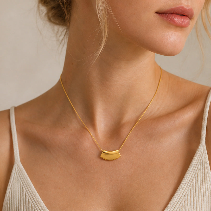 Curved Half-Moon Pendant Necklace