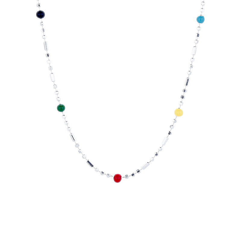 Multicolor Bright Silver Bead Necklace