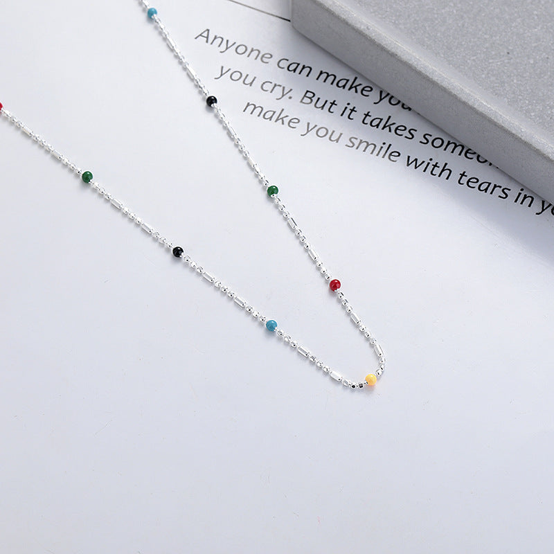 Multicolor Bright Silver Bead Necklace