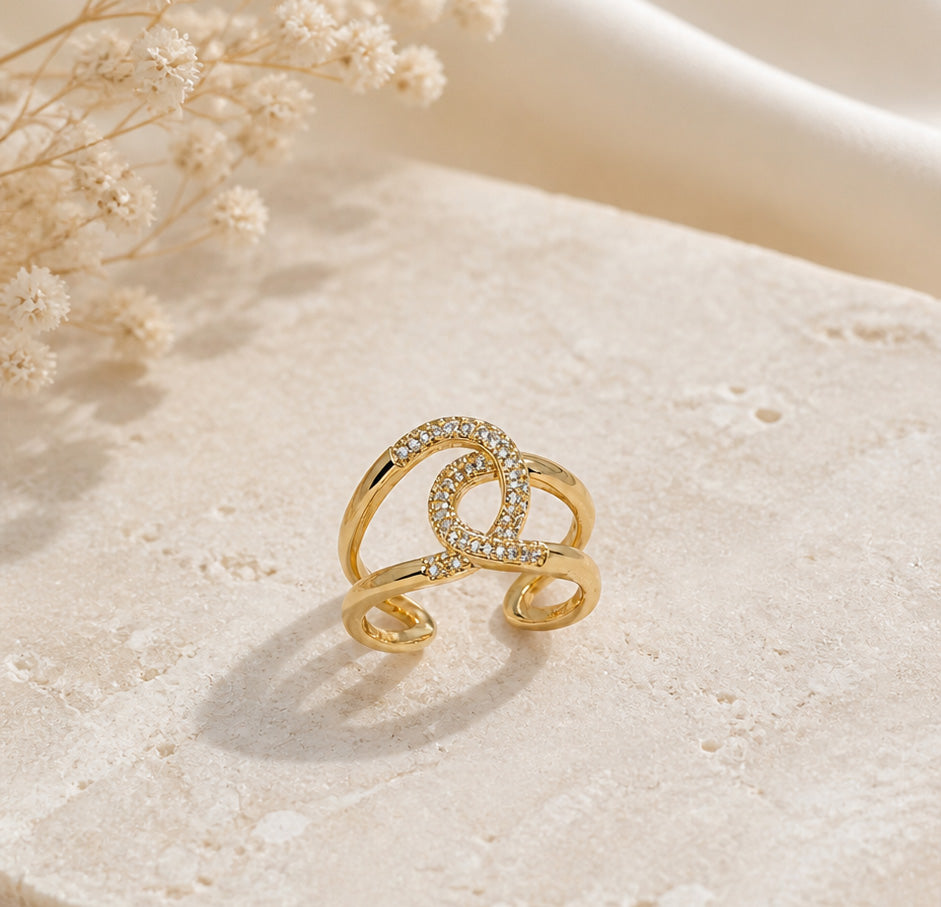 Curved Twin Loop Pave Ring
