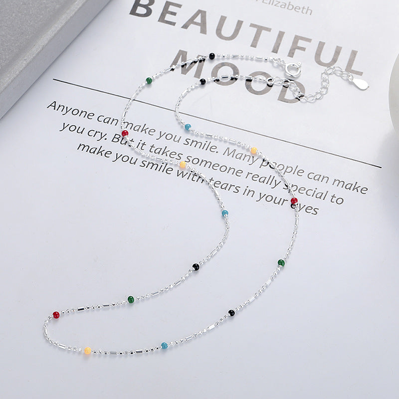 Multicolor Bright Silver Bead Necklace