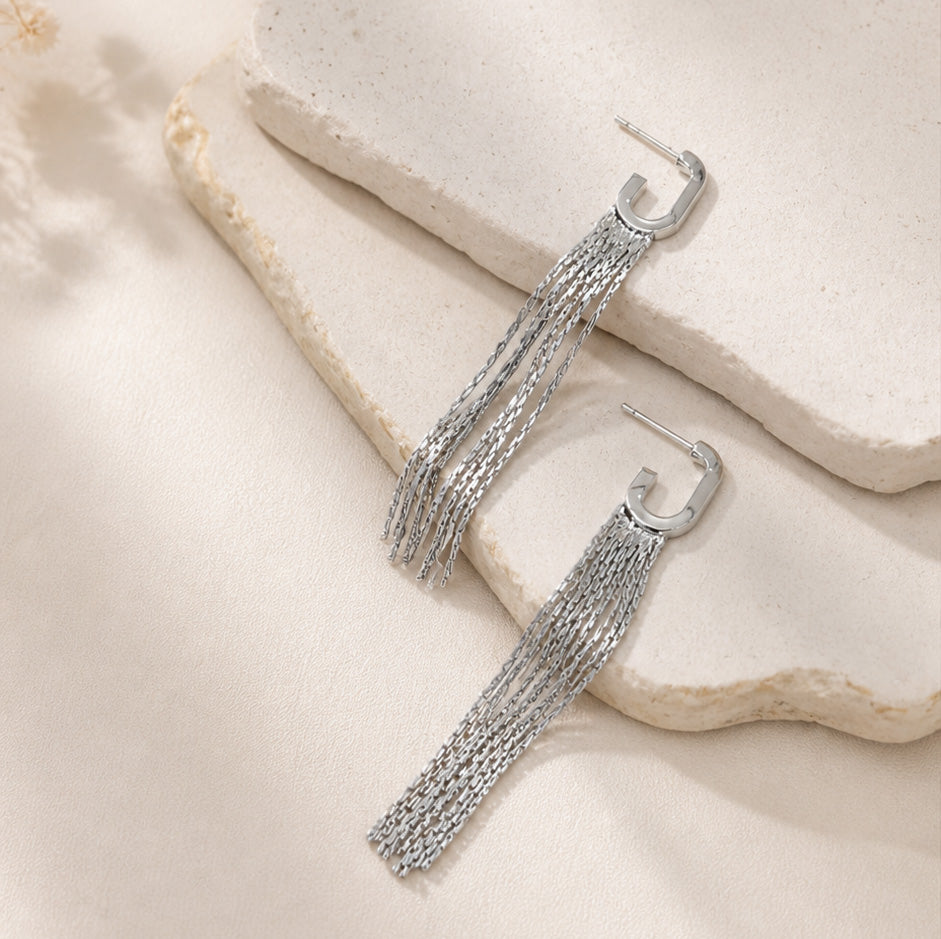 Draped Fringe Drop Earrings