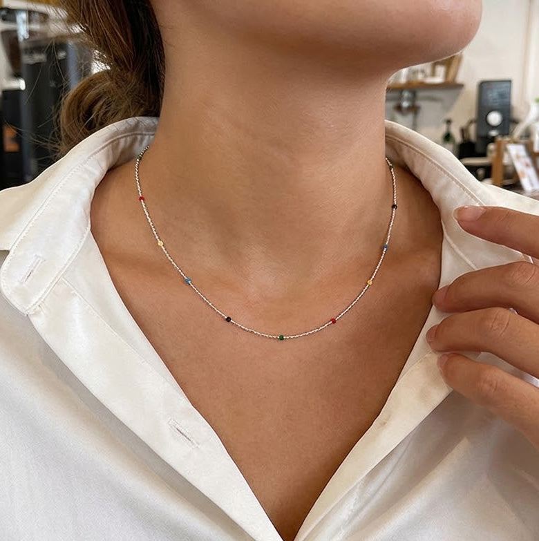 Multicolor Bright Silver Bead Necklace