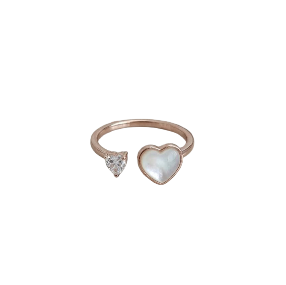 Heart & Crystal Open Ring (Rose Gold)