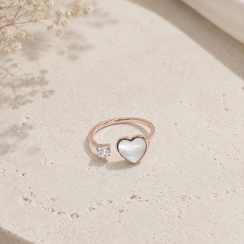 Heart & Crystal Open Ring (Rose Gold)