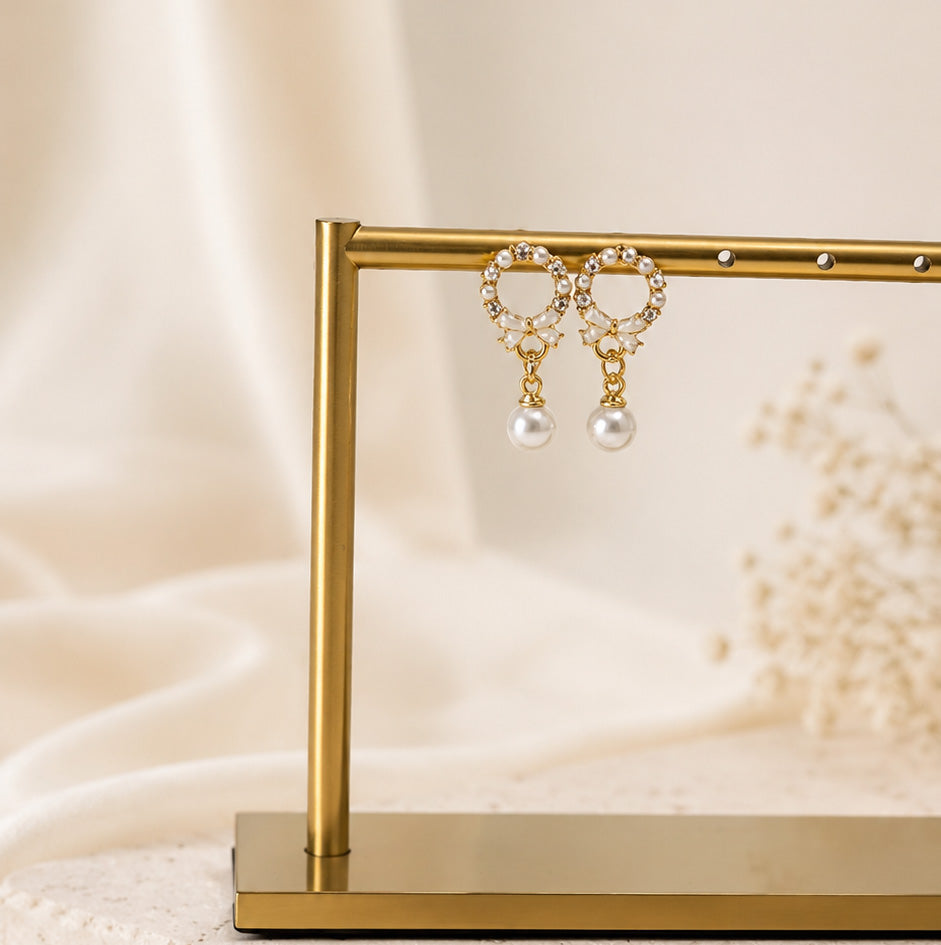 Ribbon Pearl Drop Earrings