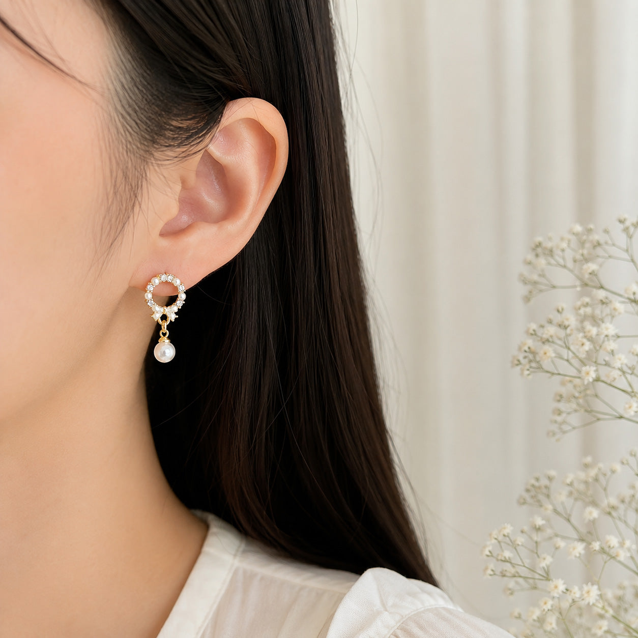Ribbon Pearl Drop Earrings