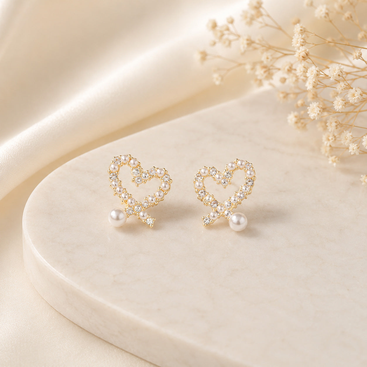 Heart Pearl Drop Earrings