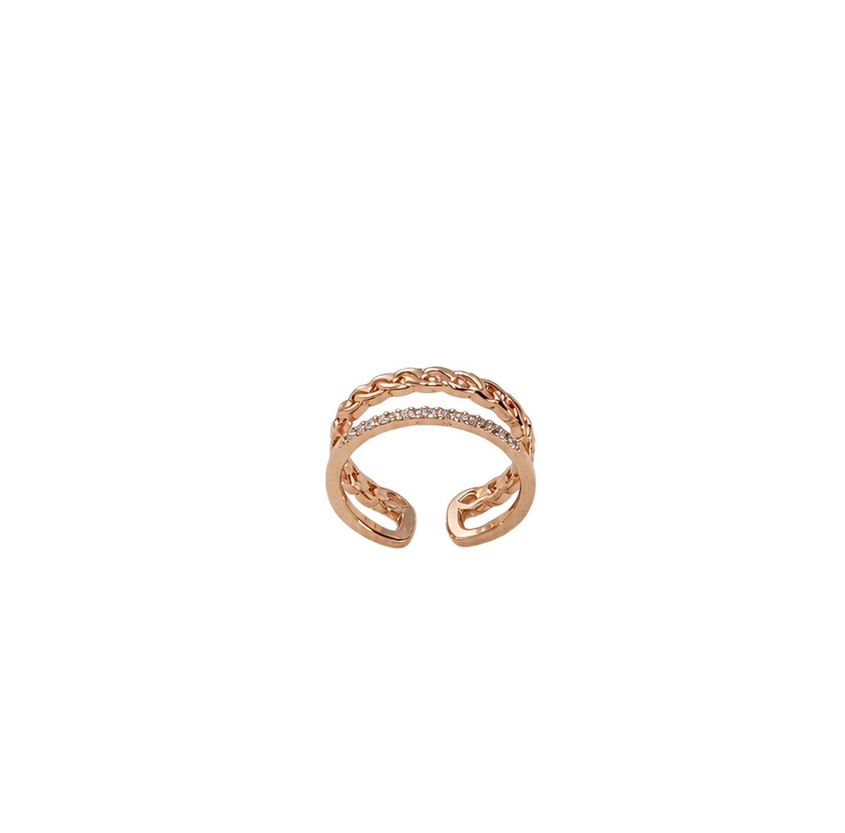 Chain & Cubic Rose Gold Ring Set