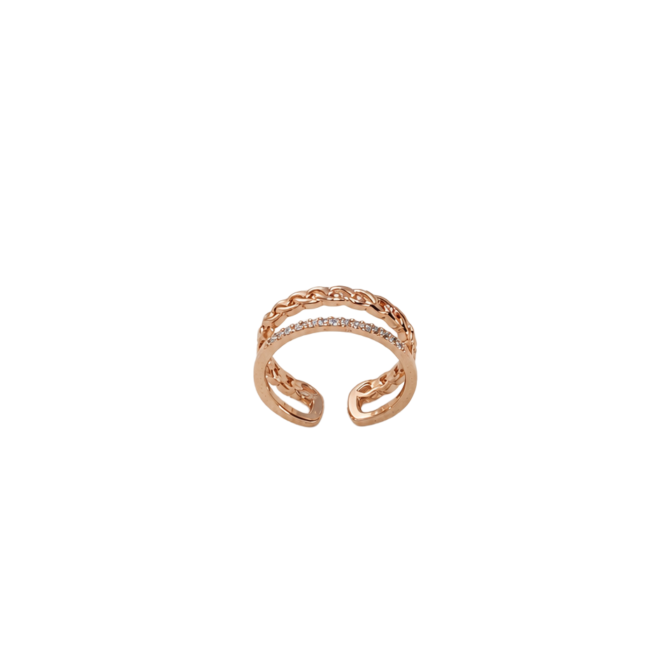 Chain & Cubic Rose Gold Ring Set