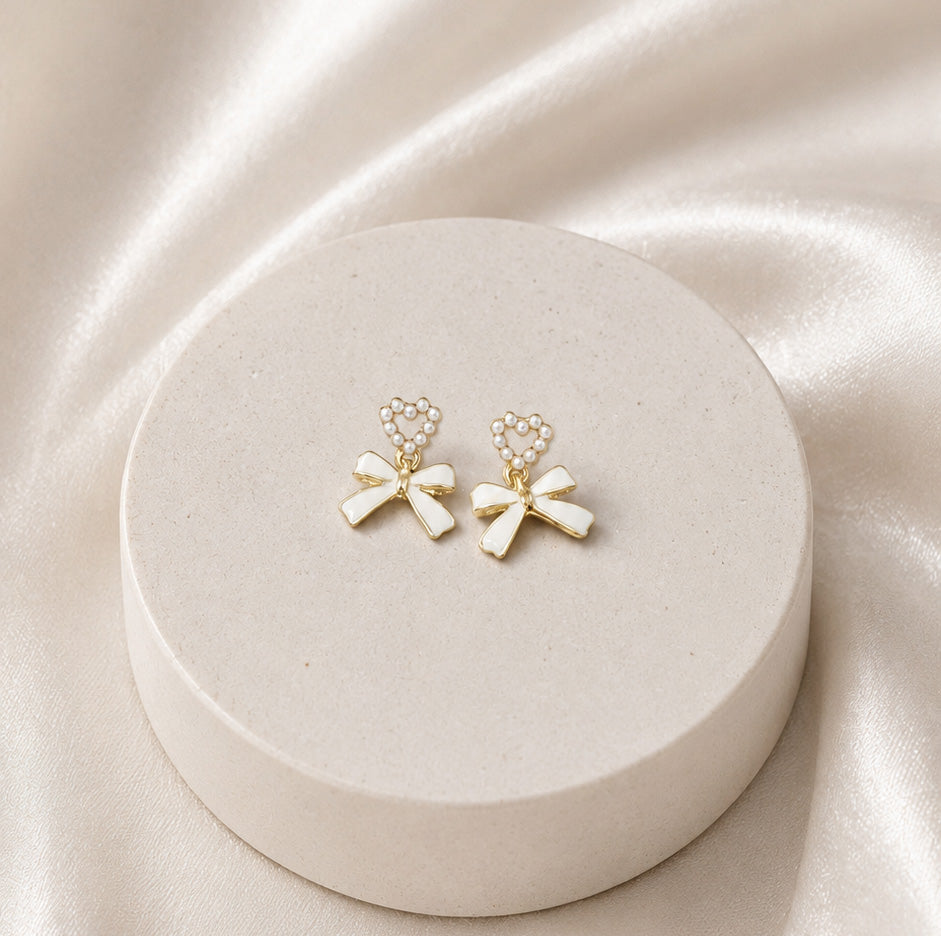 Pearl Ribbon Drop Earrings