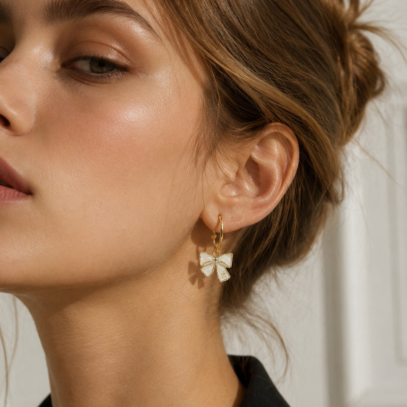 Bow Hoop Drop Earrings