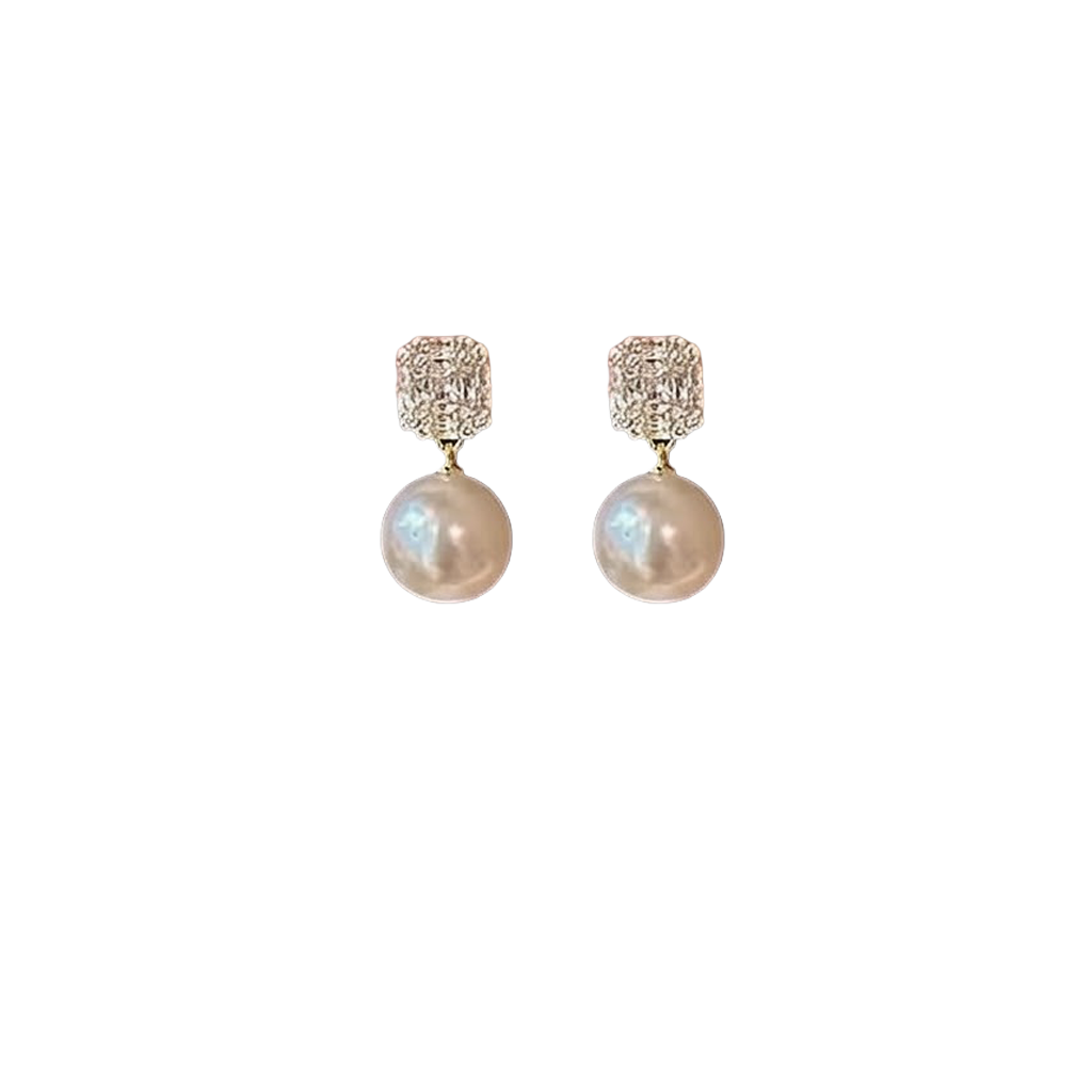 Crystal Cube Pearl Drop Earrings