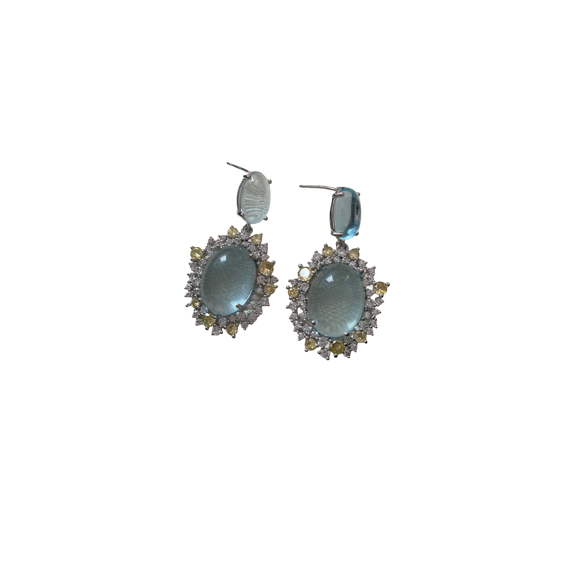Blue Cabochon Drop Earrings