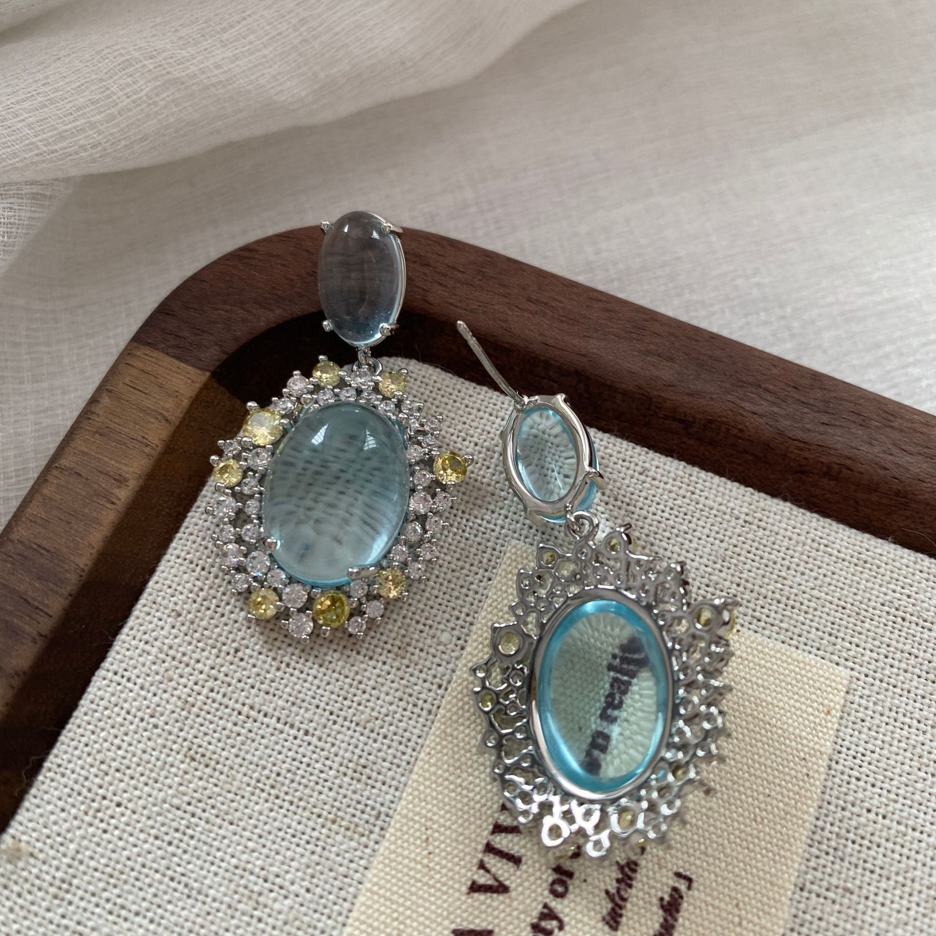 Blue Cabochon Drop Earrings