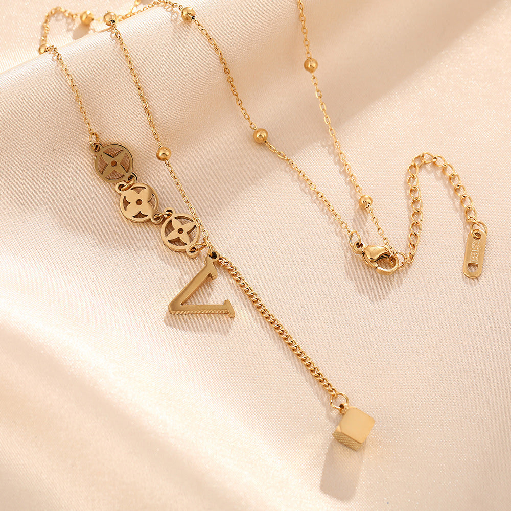 Symbol & Letter V Drop Necklace