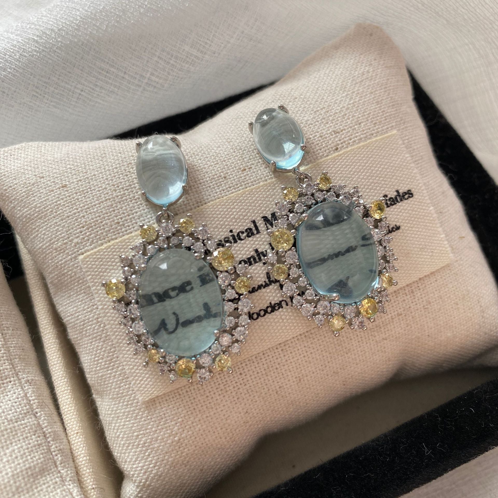 Blue Cabochon Drop Earrings