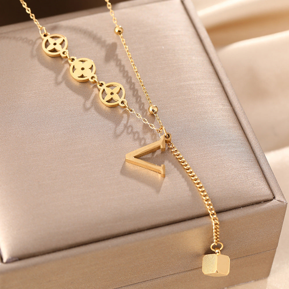 Symbol & Letter V Drop Necklace