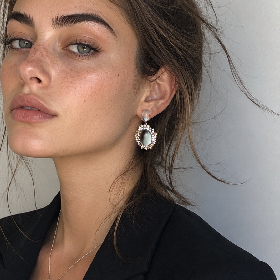 Blue Cabochon Drop Earrings
