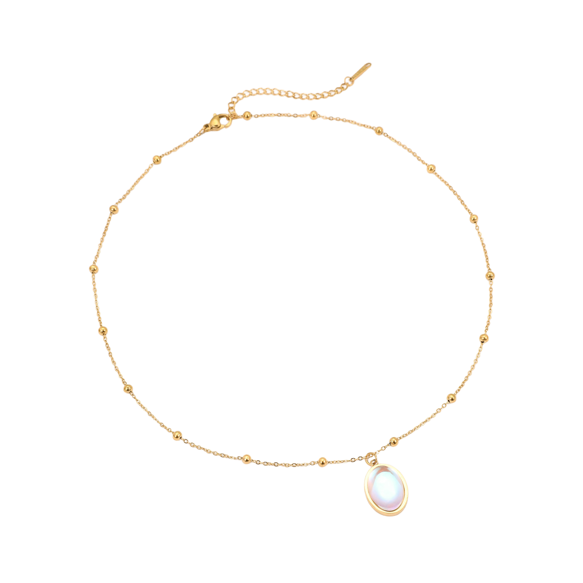 Iridescent Oval Glass Pendant Necklace