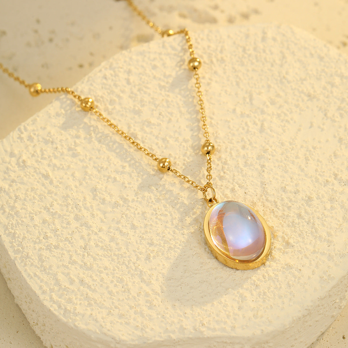 Iridescent Oval Glass Pendant Necklace