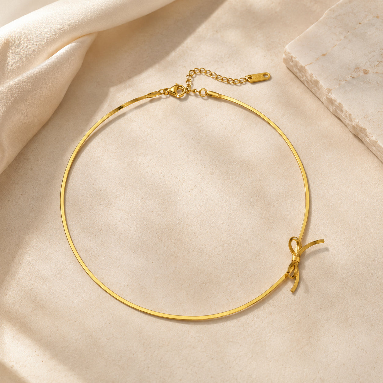 Sleek Gold Ribbon Choker Necklace