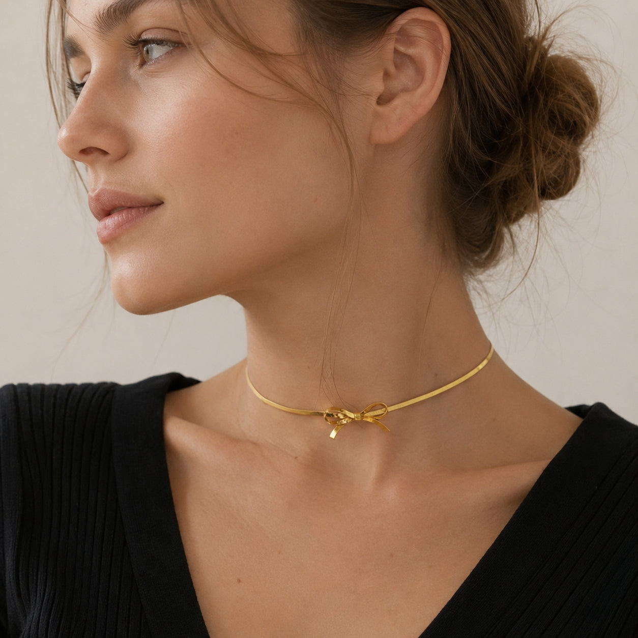 Sleek Gold Ribbon Choker Necklace
