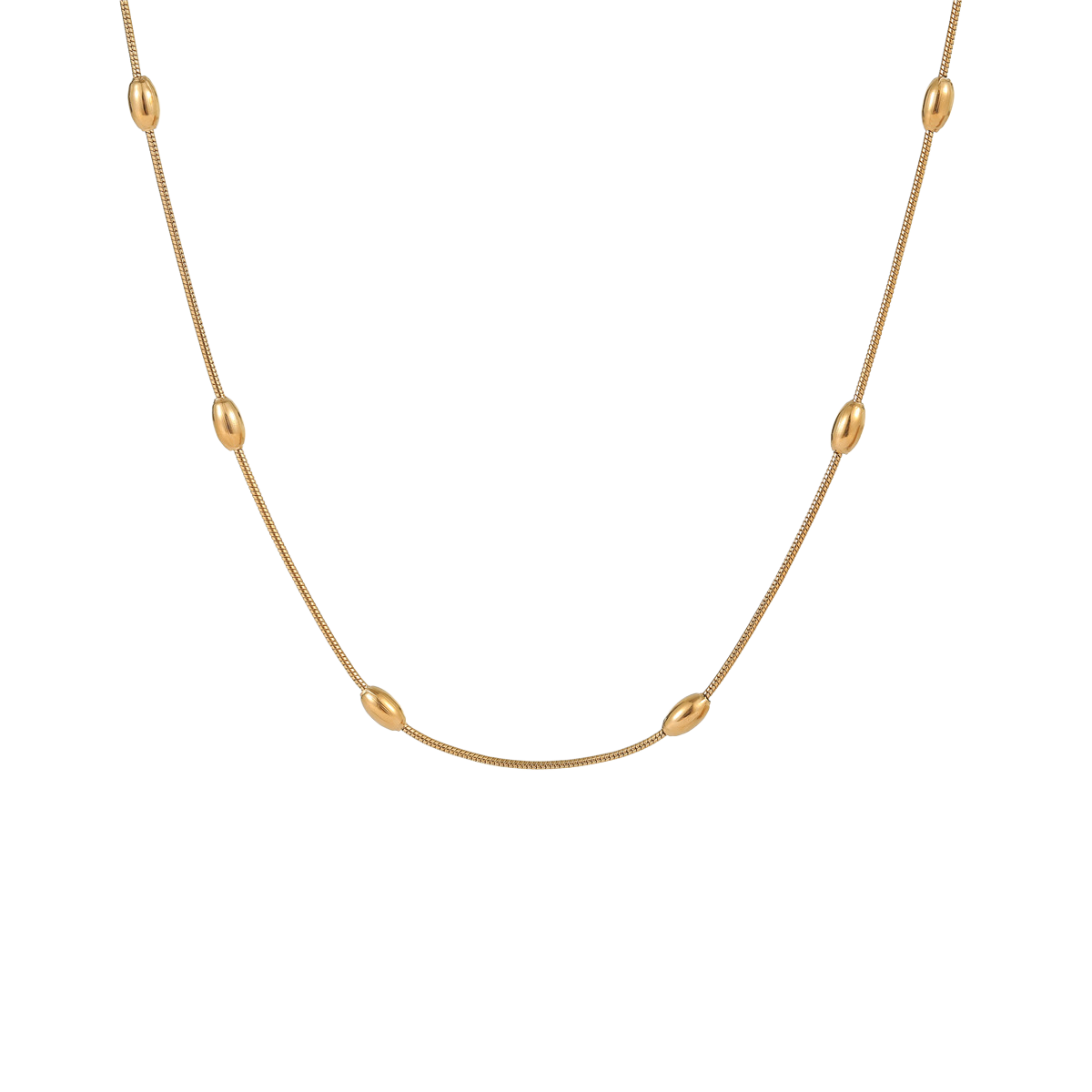 Gold Oval Bead Station Necklace