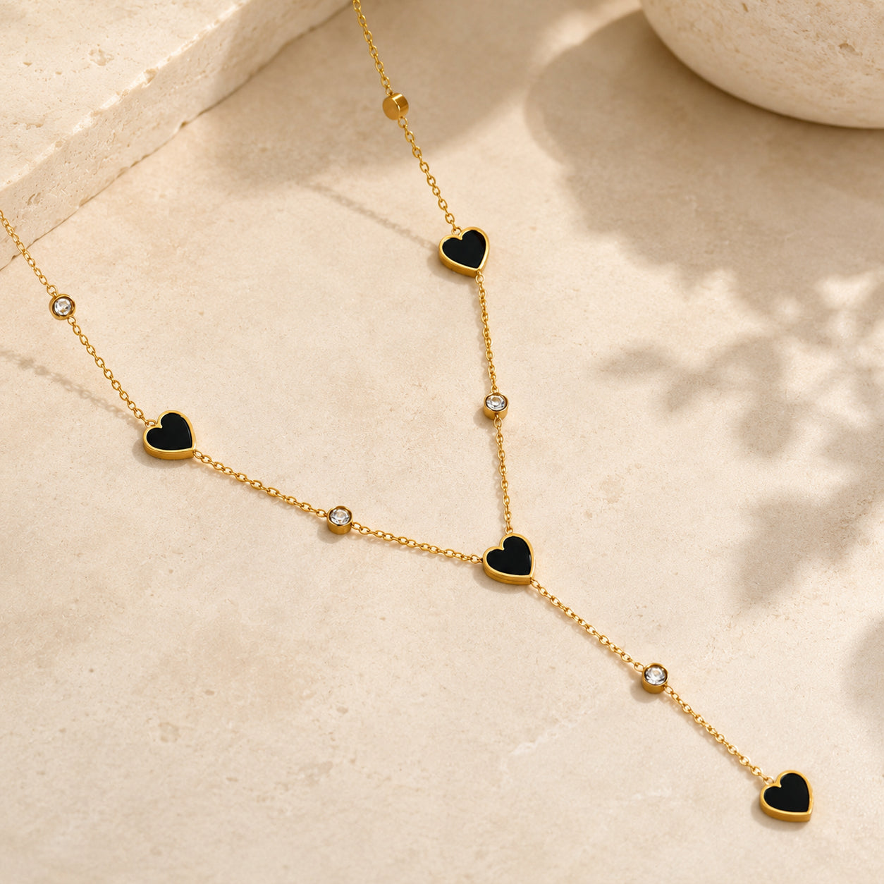 Black Heart Y-Drop Necklace – Gold