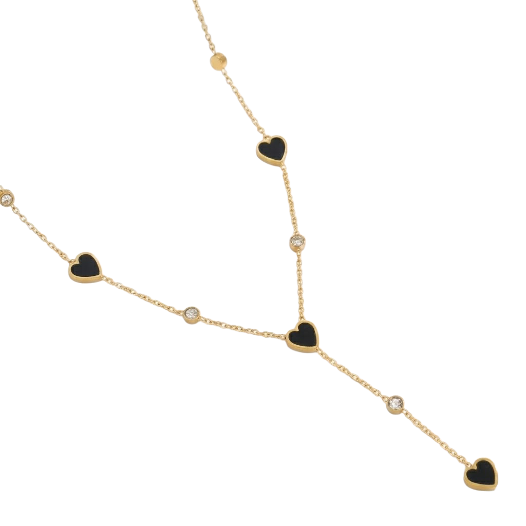 Black Heart Y-Drop Necklace – Gold