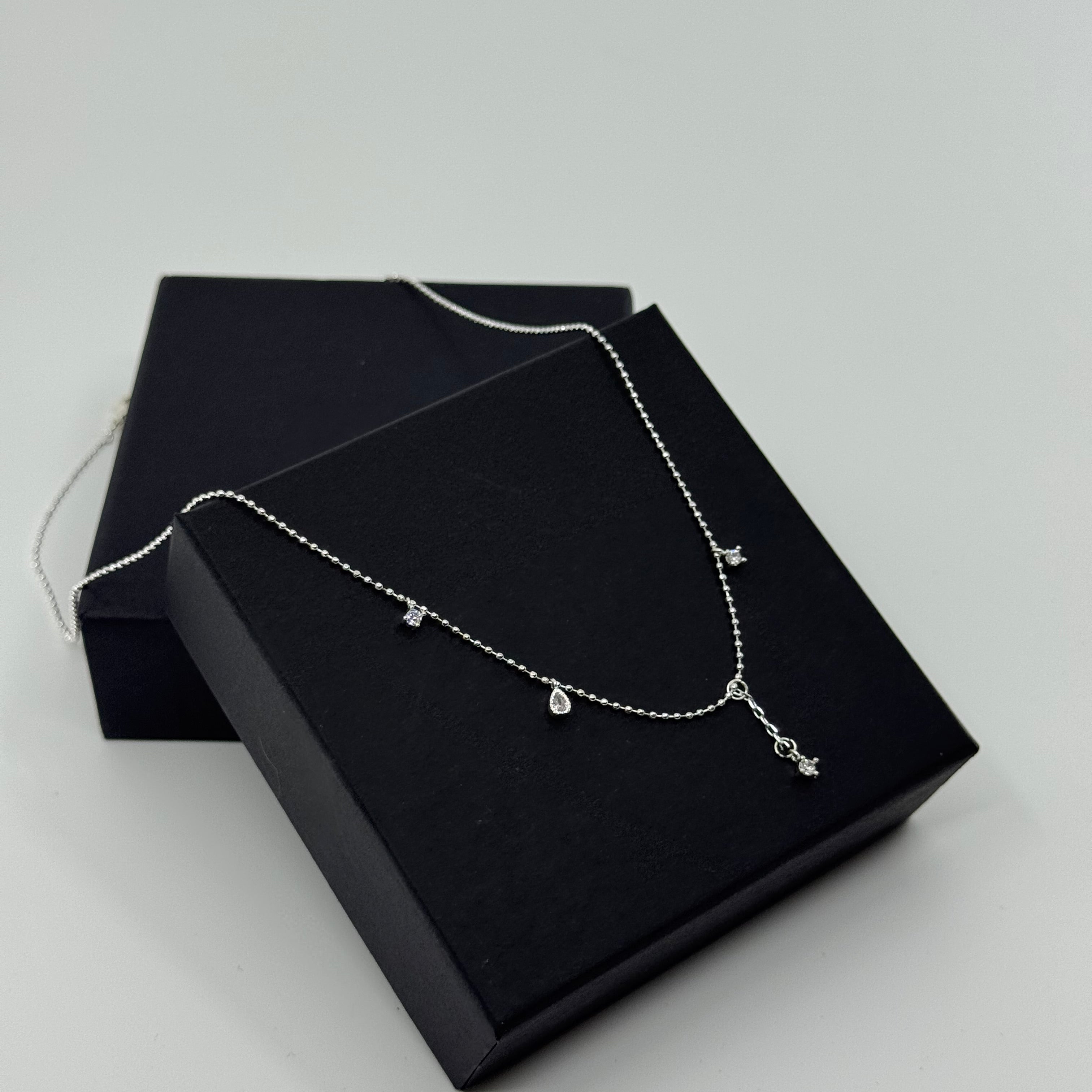 Star & Drop Charm Silver Necklace