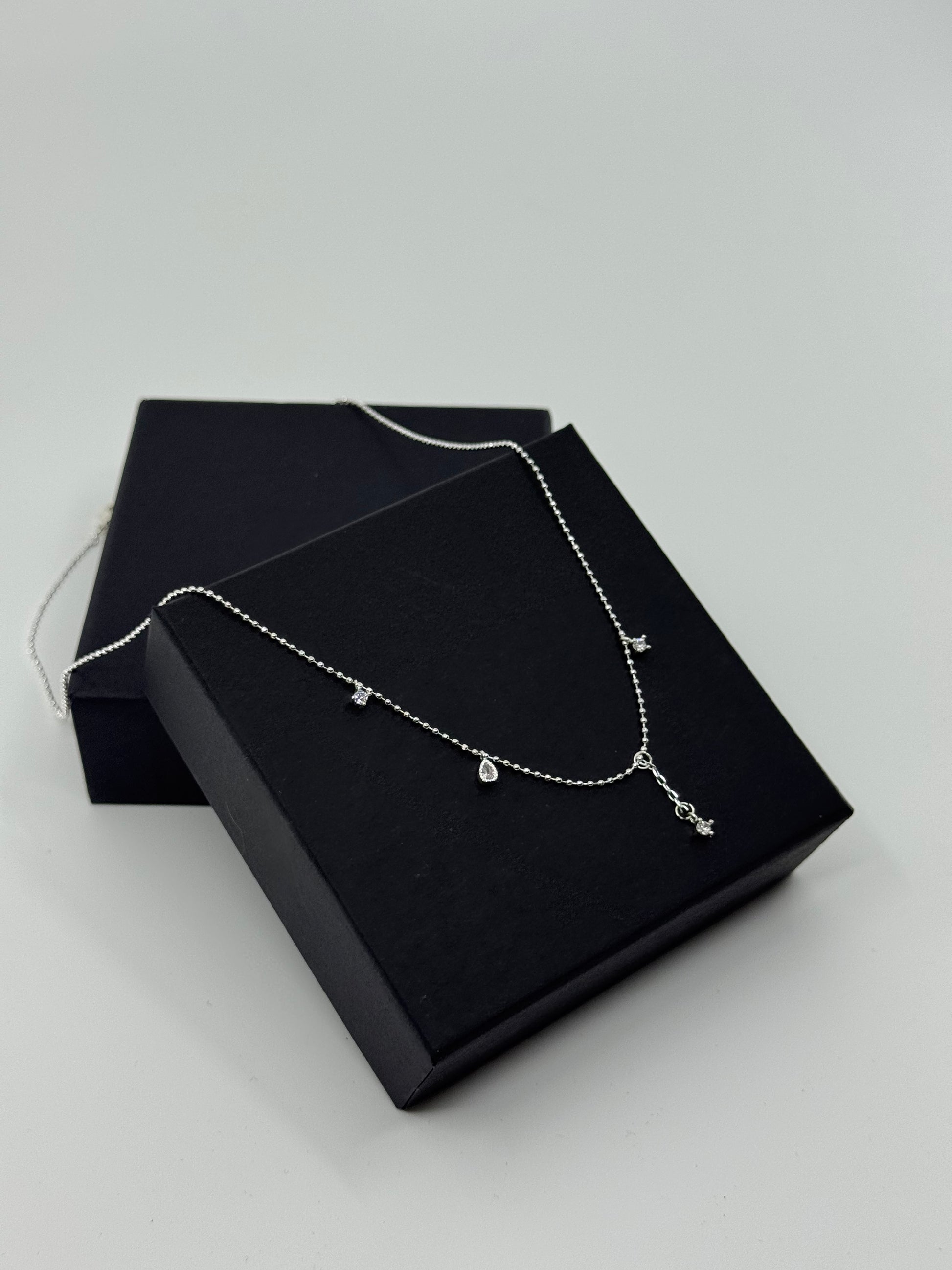 Star & Drop Charm Silver Necklace